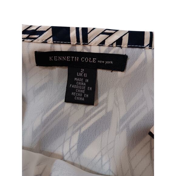 NEW 100% Silk Pleated Skirt 2‎ Kenneth Cole Cream Blue Dressy Career Event - Picture 5 of 11